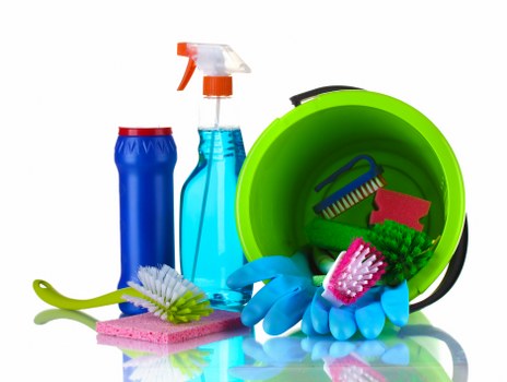 Domestic cleaning essentials in a bright modern home