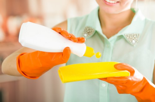 Workstation and desk sanitising during office cleaning in Swiss Cottage