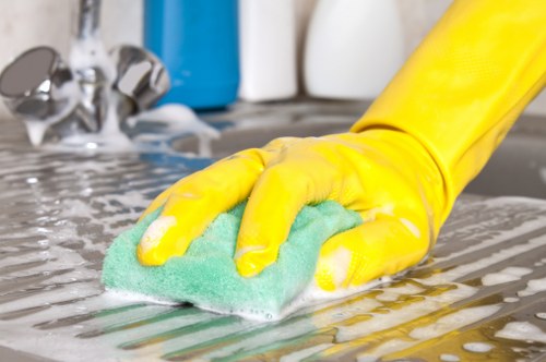 Professional cleaning routine for a workplace environment