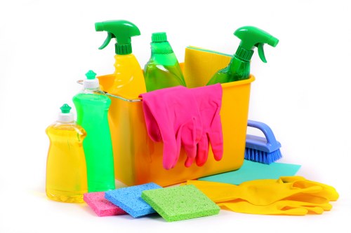 Industrial commercial cleaning in a warehouse with clean aisles